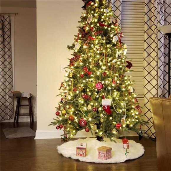 Christmas Tree Skirt, 48"  White Soft Faux Fur Tree Skirts Plush Christmas Decor - Picture 7 of 7